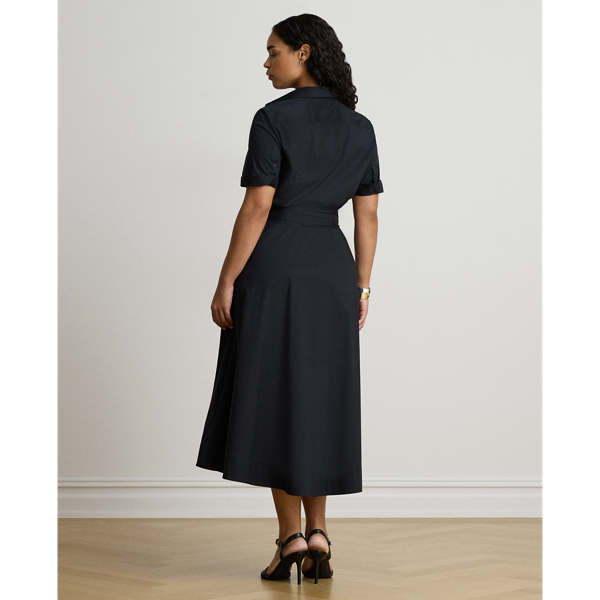 Black Belted Stretch-Cotton-Blend Shirtdress Lauren 9
