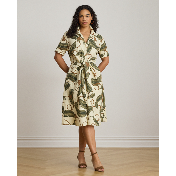 Cream Multi Rope-Print Tie-Front Linen Shirtdress Lauren 8