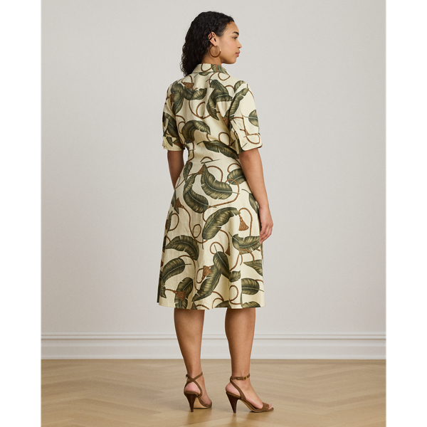Cream Multi Rope-Print Tie-Front Linen Shirtdress Lauren 10