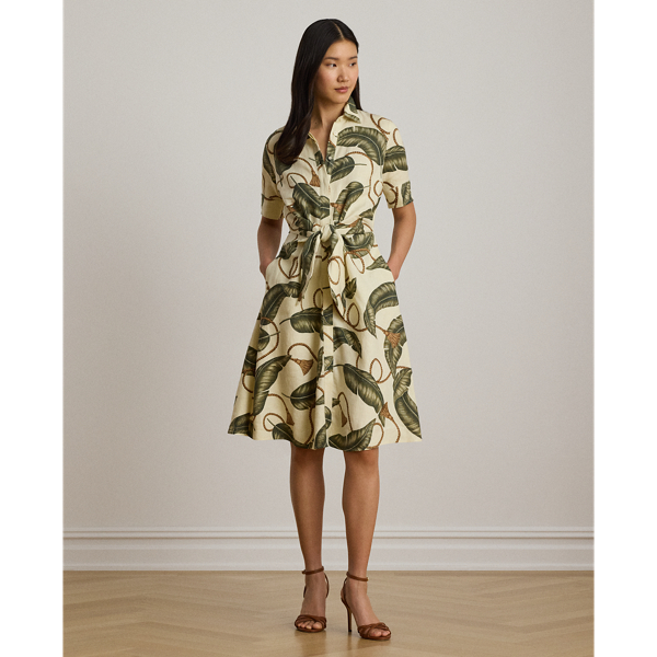 Cream Multi Rope-Print Tie-Front Linen Shirtdress Lauren 7