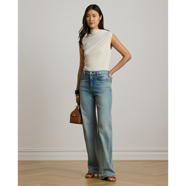 Mascarpone Cream Shirred Stretch Jersey Mockneck Top Lauren 4