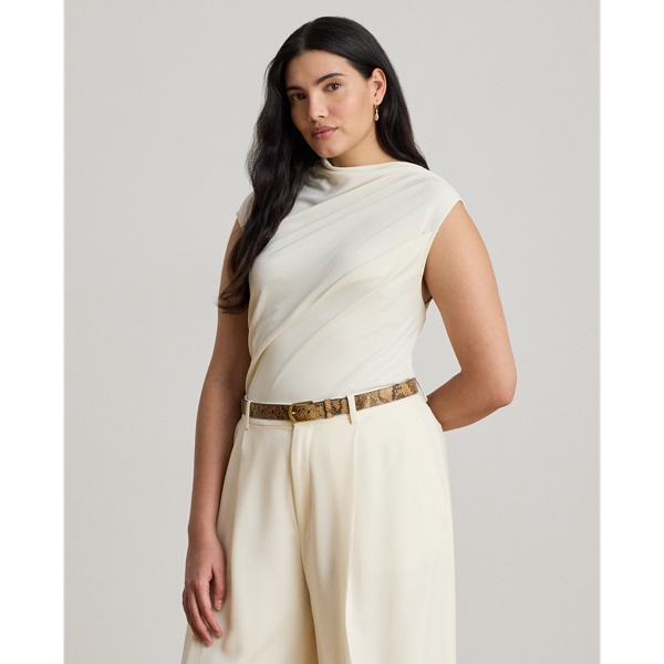 Mascarpone Cream Shirred Stretch Jersey Mockneck Top Lauren 8