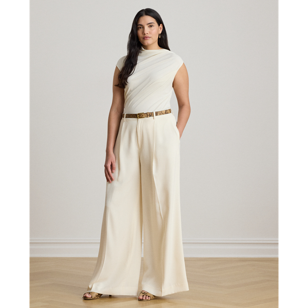 Mascarpone Cream Shirred Stretch Jersey Mockneck Top Lauren 9