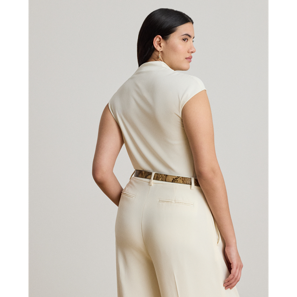 Mascarpone Cream Shirred Stretch Jersey Mockneck Top Lauren 10