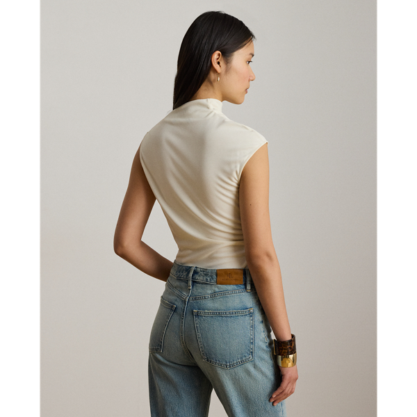 Mascarpone Cream Shirred Stretch Jersey Mockneck Top Lauren 5