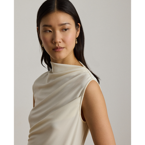 Mascarpone Cream Shirred Stretch Jersey Mockneck Top Lauren 6