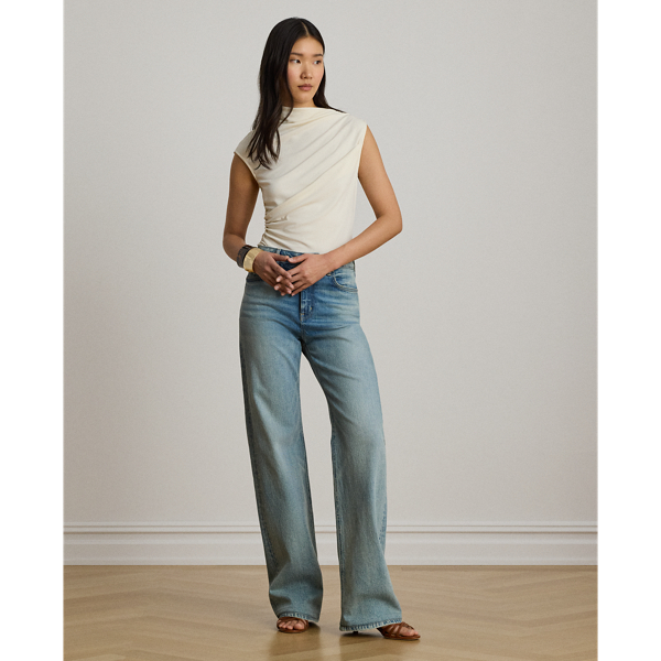 Mascarpone Cream Shirred Stretch Jersey Mockneck Top Lauren 7