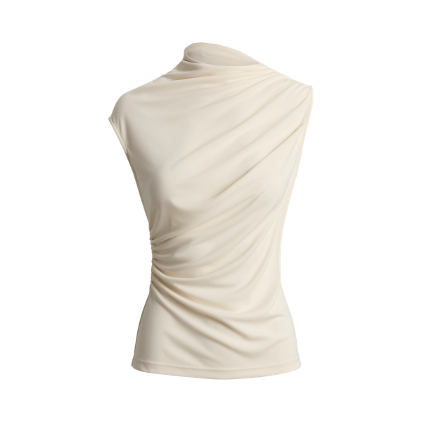 Mascarpone Cream Shirred Stretch Jersey Mockneck Top Lauren 2