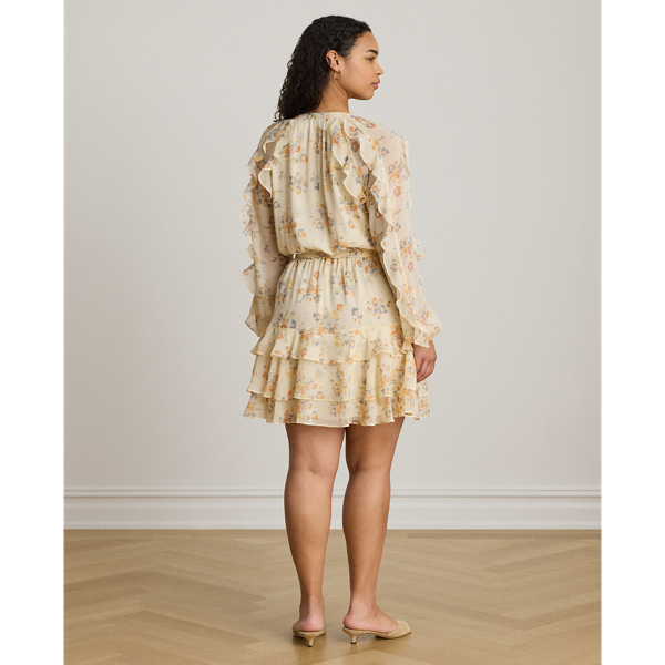 Cream Multi Floral Ruffle-Trim Tiered Dress Lauren 10