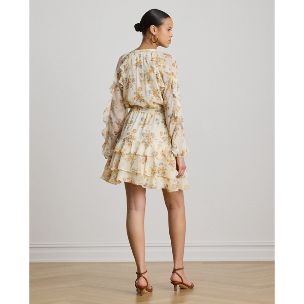 Cream Multi Floral Ruffle-Trim Tiered Dress Lauren 5
