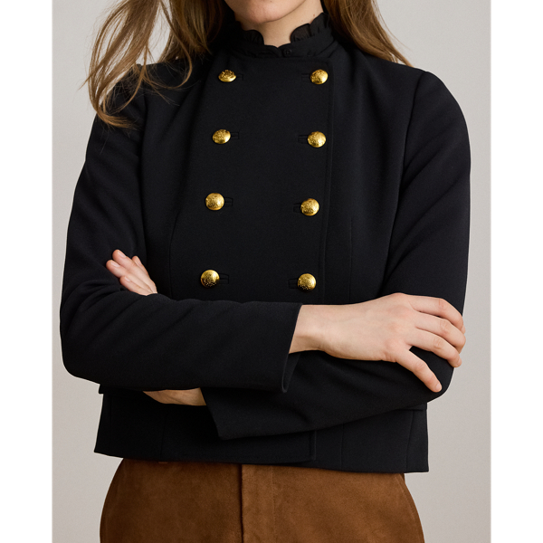 Black Double-Breasted Sabl&eacute; Crepe Jacket Lauren 6