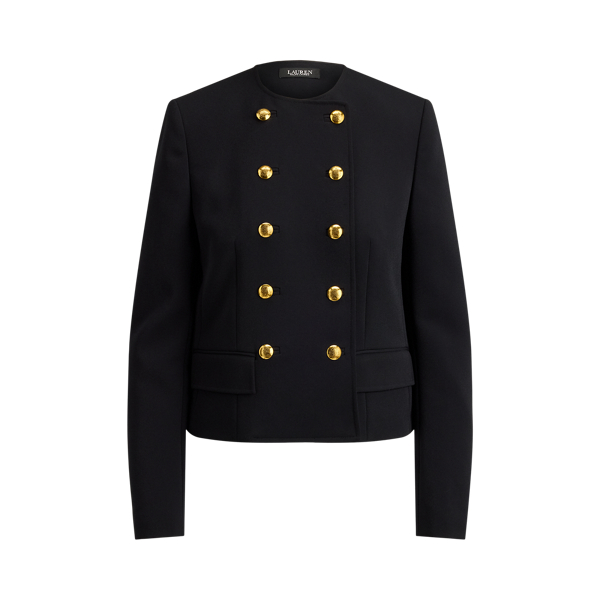 Black Double-Breasted Sabl&eacute; Crepe Jacket Lauren 2