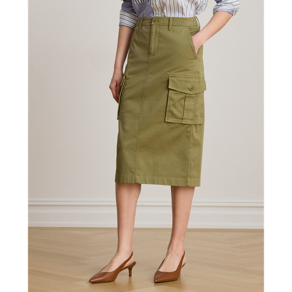 Light Agave Stretch Chino Cargo Pencil Skirt Lauren 4