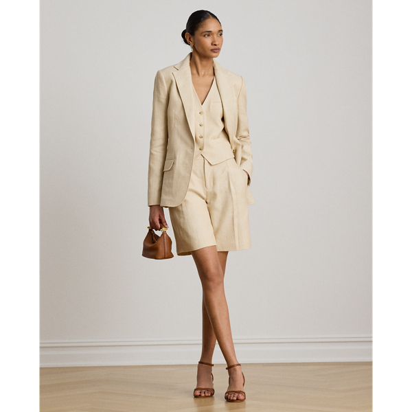 Tan/Cream Multi Linen-Cotton Tweed Blazer Lauren 4