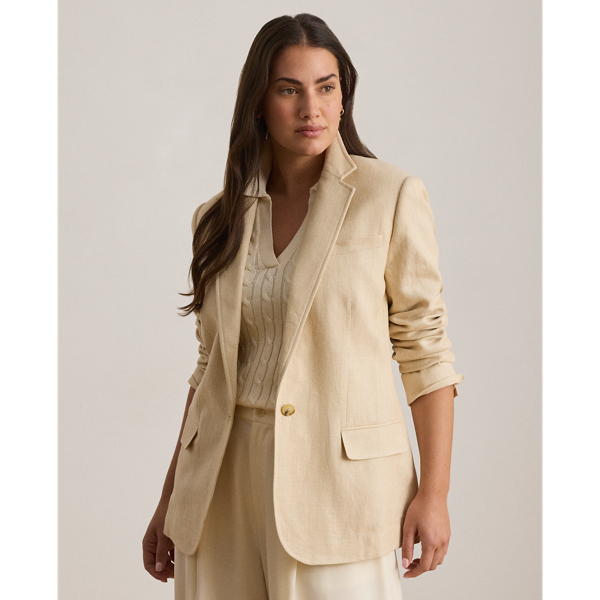 Tan/Cream Multi Linen-Cotton Tweed Blazer Lauren 9