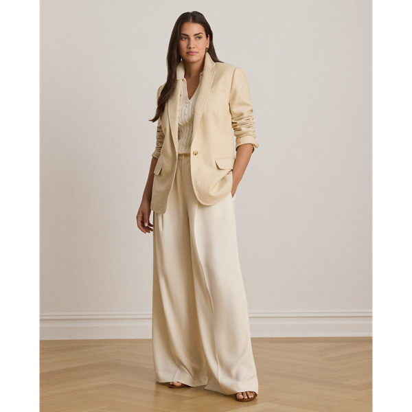 Tan/Cream Multi Linen-Cotton Tweed Blazer Lauren 10