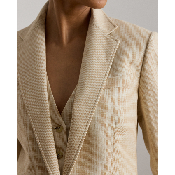 Tan/Cream Multi Linen-Cotton Tweed Blazer Lauren 6
