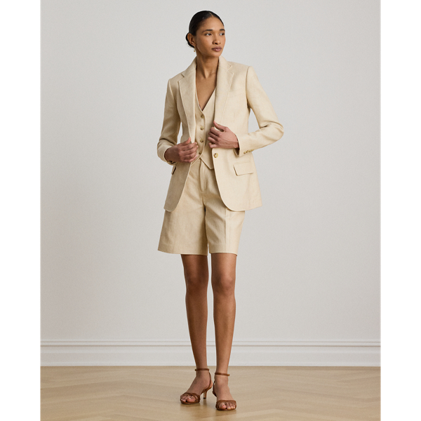 Tan/Cream Multi Linen-Cotton Tweed Blazer Lauren 8