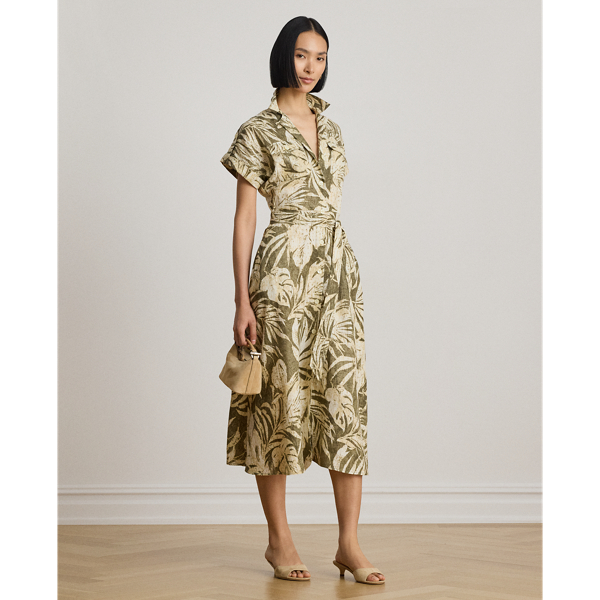 Kurzärmliges Hemdkleid mit Palmenmuster