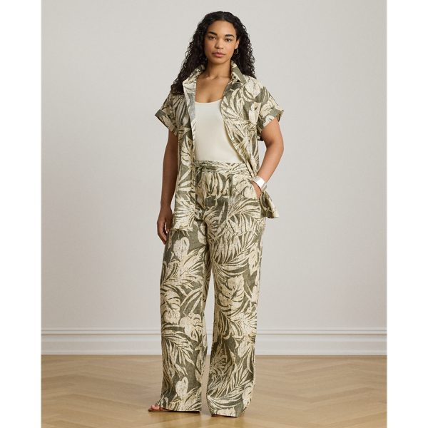 Bedruckte Leinenhose mit weitem Bein Lauren in Olivgr&uuml;n multi 7