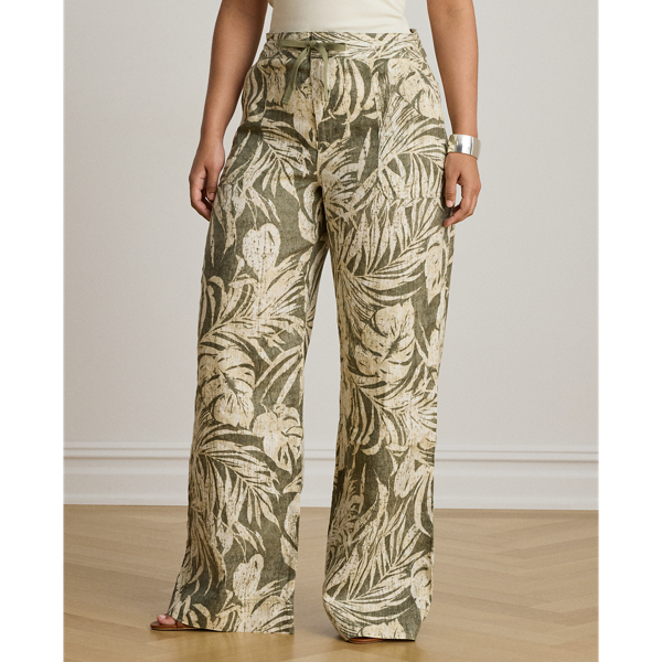 Bedruckte Leinenhose mit weitem Bein Lauren in Olivgr&uuml;n multi 8