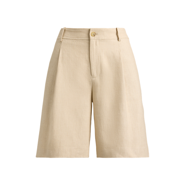 Bermuda &agrave; pinces tweed de lin et coton Lauren en Sable/Cr&egrave;me multi 2