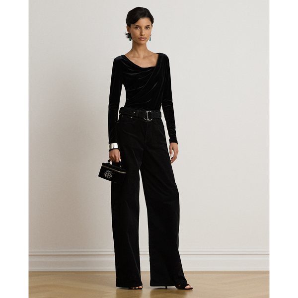 Pleated Velvet Asymmetrical Top