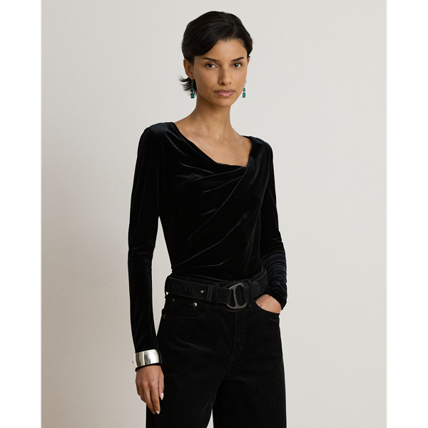 Pleated Velvet Asymmetrical Top
