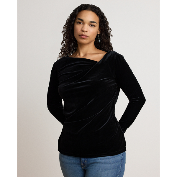 Pleated Velvet Asymmetrical Top