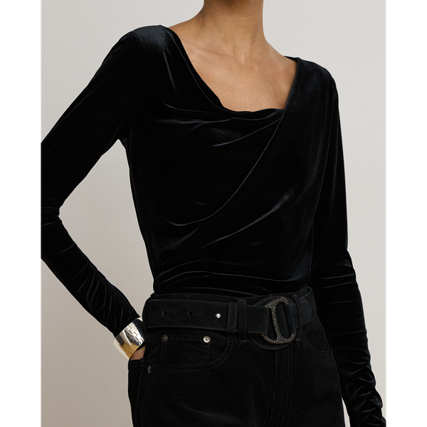 Pleated Velvet Asymmetrical Top