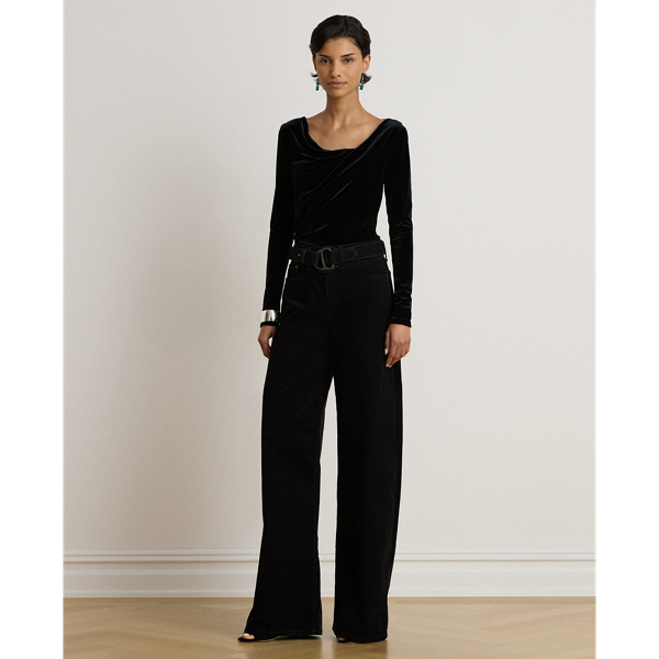 Pleated Velvet Asymmetrical Top