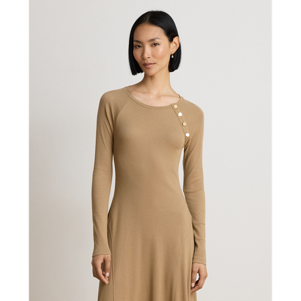 Lauren Camel Button-Trim Ribbed Cotton-Blend Dress Lauren 4