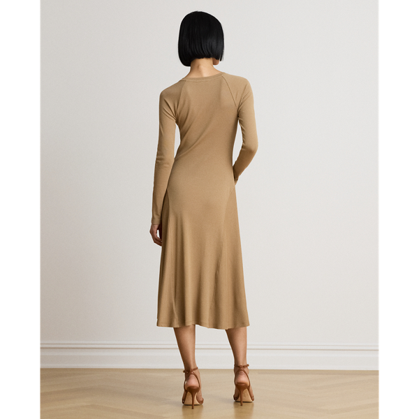 Lauren Camel Button-Trim Ribbed Cotton-Blend Dress Lauren 5