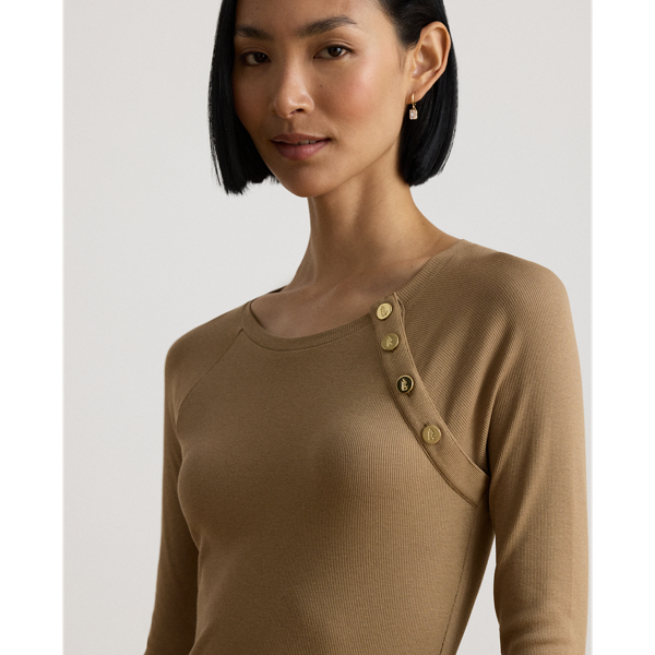 Lauren Camel Button-Trim Ribbed Cotton-Blend Dress Lauren 6