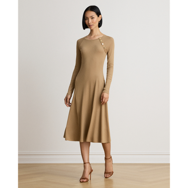 Lauren Camel Button-Trim Ribbed Cotton-Blend Dress Lauren 7