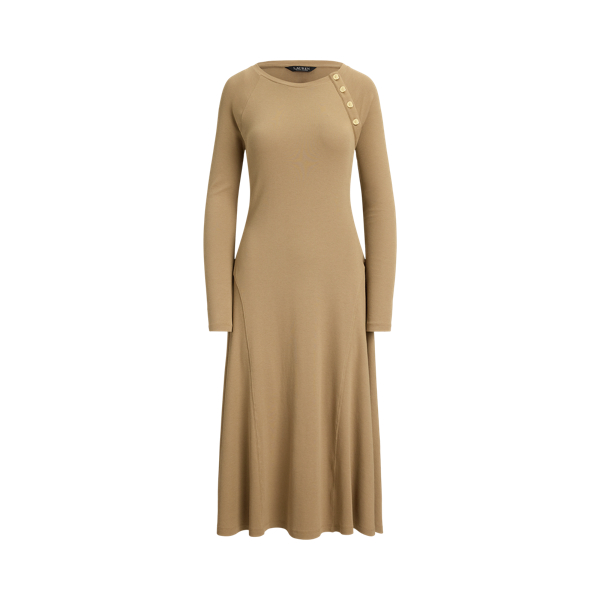 Lauren Camel Button-Trim Ribbed Cotton-Blend Dress Lauren 2