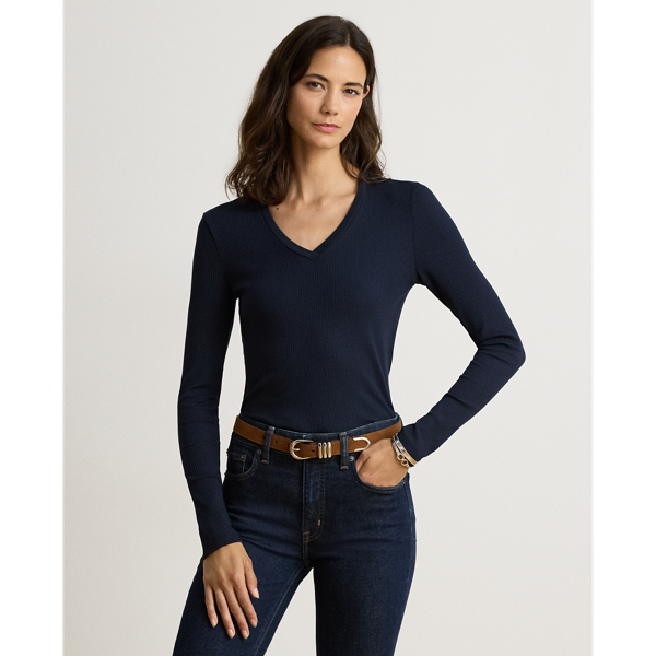 Langarmoberteil im Rippenstrick Lauren in Lauren-Navy 1