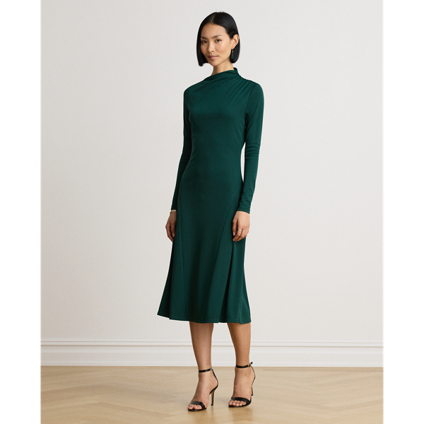 Asymmetrical Stretch Jersey Midi Dress