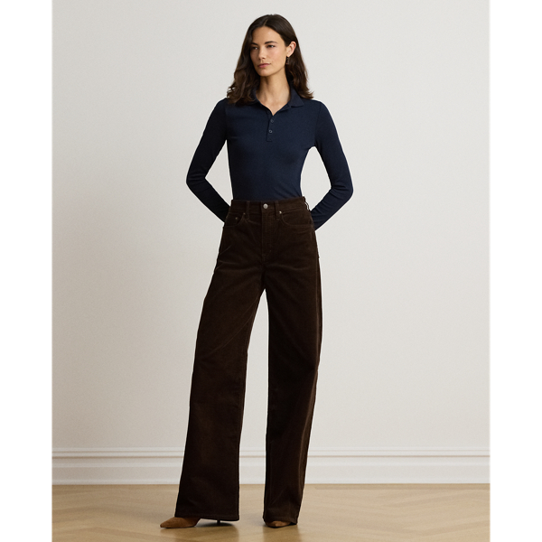 Lauren Navy Rib-Knit Long-Sleeve Polo Shirt Lauren 4