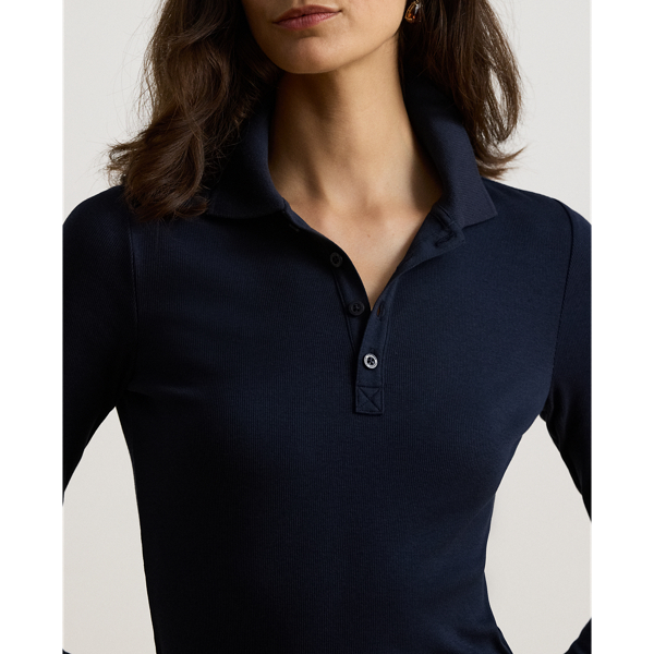 Lauren Navy Rib-Knit Long-Sleeve Polo Shirt Lauren 6