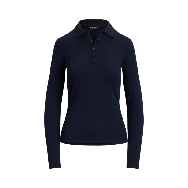 Lauren Navy Rib-Knit Long-Sleeve Polo Shirt Lauren 2