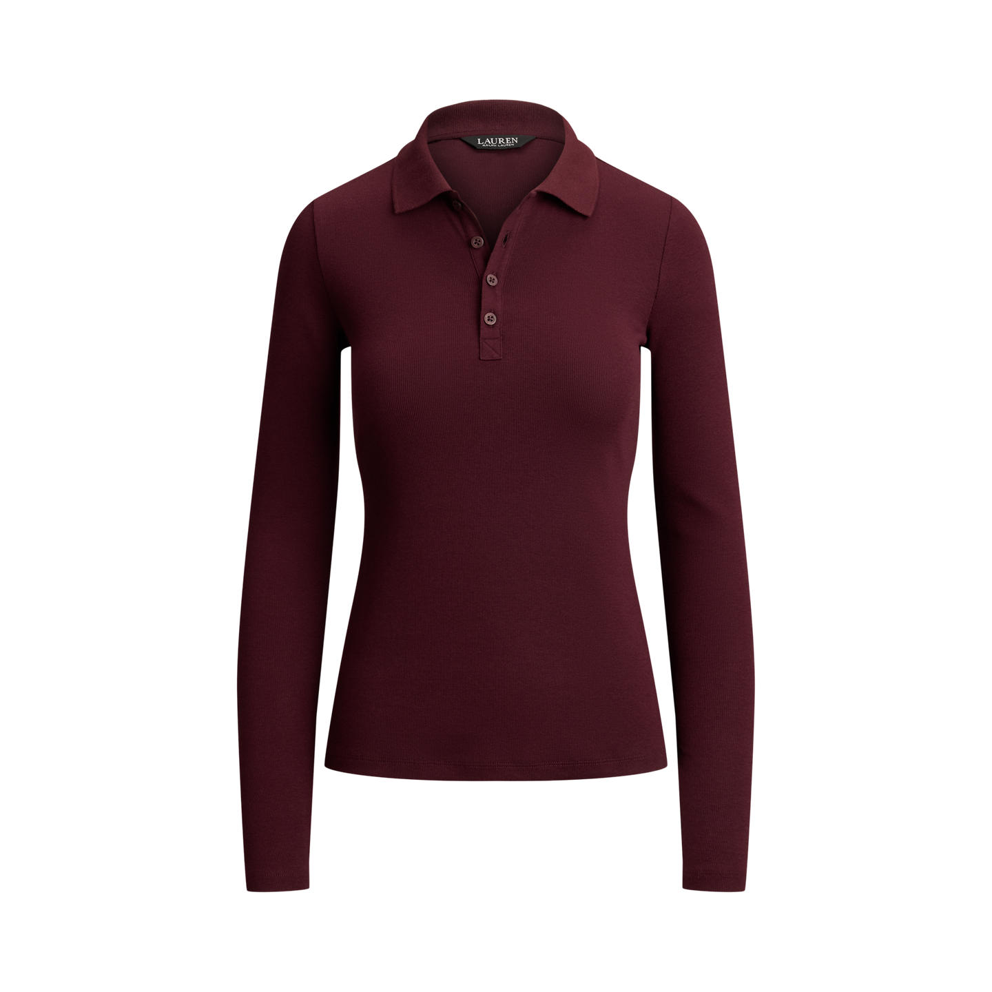 Женское поло Ralph Lauren Rib-Knit Long-Sleeve Polo, цвет: Тёмный гранатовый — фото 5