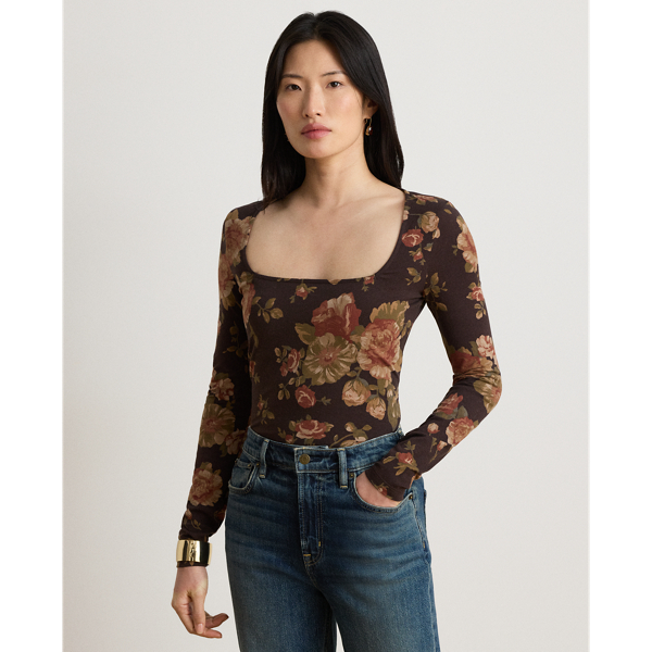 Floral Cotton Jersey Square-Neck Top