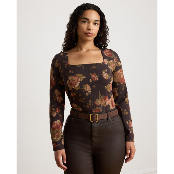 Floral Cotton Jersey Square-Neck Top
