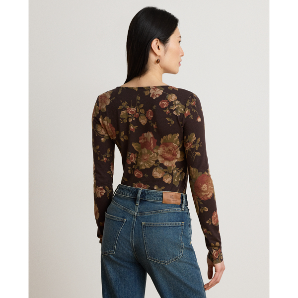 Floral Cotton Jersey Square-Neck Top