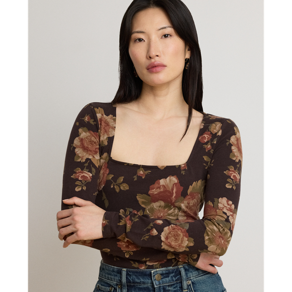 Floral Cotton Jersey Square-Neck Top