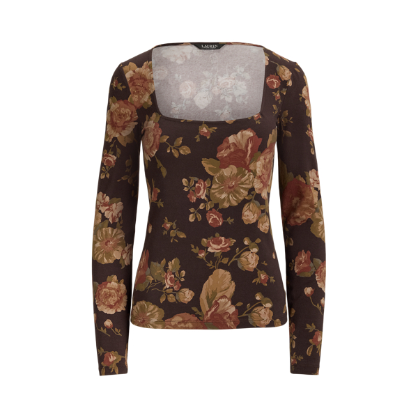 Floral Cotton Jersey Square-Neck Top