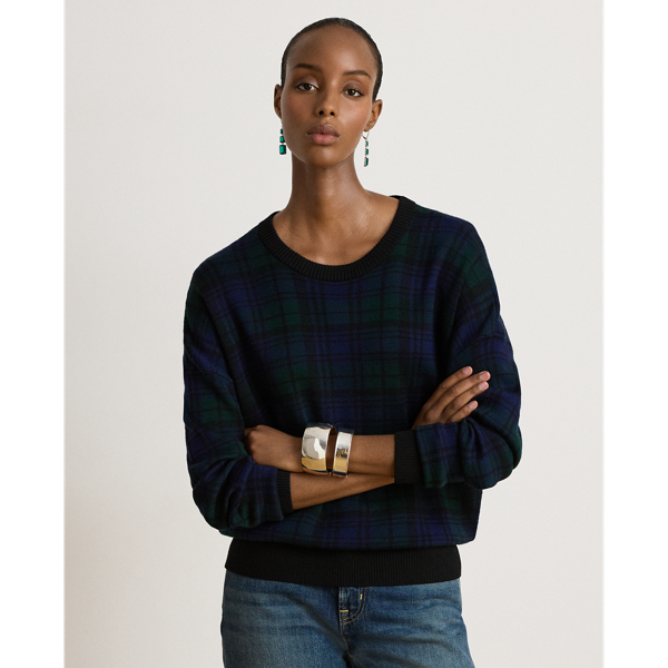 Black Watch Plaid Wool Crewneck Jumper