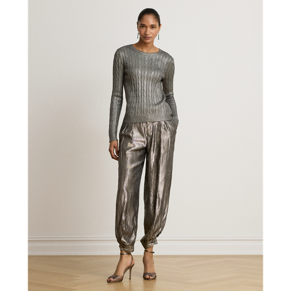 Metallic Cable-Knit Cotton-Blend Sweater