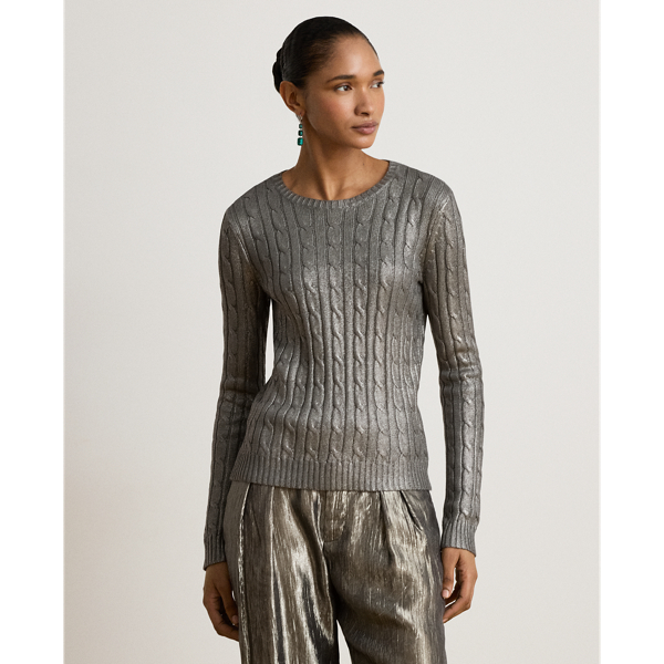 Metallic Cable-Knit Cotton-Blend Sweater